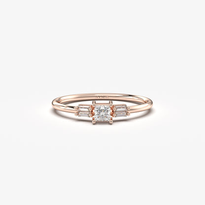 18K Gold Princess and Baguette CZ Ring - 2S162DIA