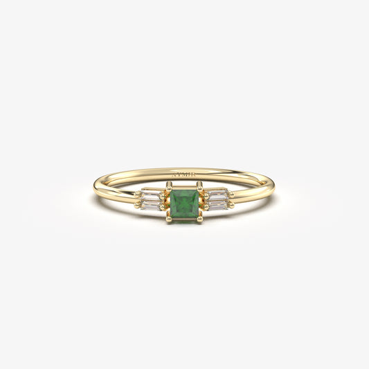 10K Gold Emerald Baguette CZ Ring - 2S162EME