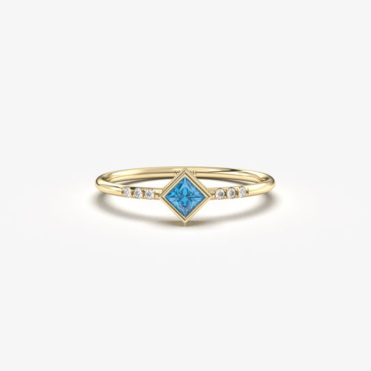 18K Princess Blue Topaz Gold Ring - 2S165SKY