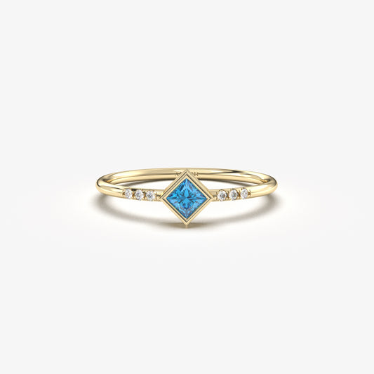 10K Princess Blue Topaz Gold Ring - 2S165SKY