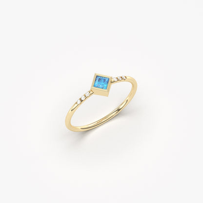 14K Princess Blue Topaz Gold Ring - 2S165SKY