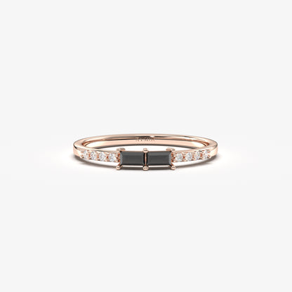 10K Gold Baguette Black Onyx and Diamond Ring - 2S16BLK