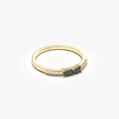 10K Gold Baguette Black Onyx and Diamond Ring - 2S16BLK