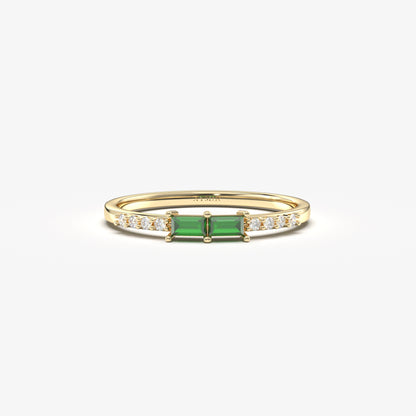 10K Gold Baguette Emerald and CZ Ring - 2S16EME