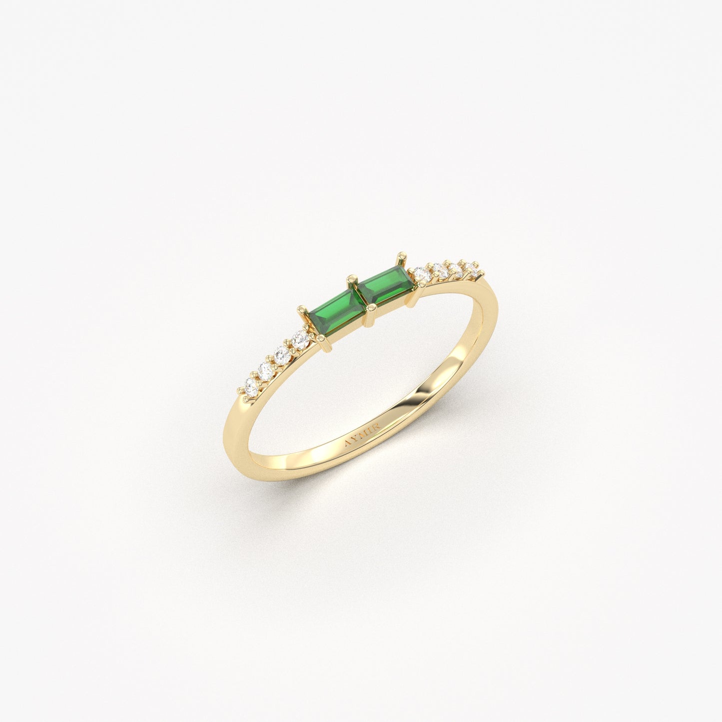 10K Gold Baguette Emerald and CZ Ring - 2S16EME