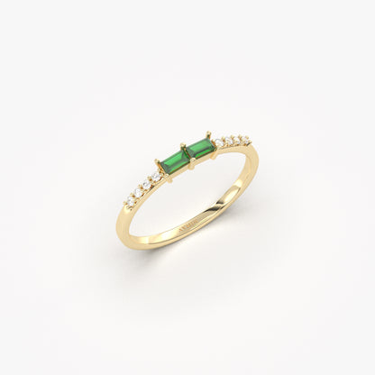 10K Gold Baguette Emerald and CZ Ring - 2S16EME