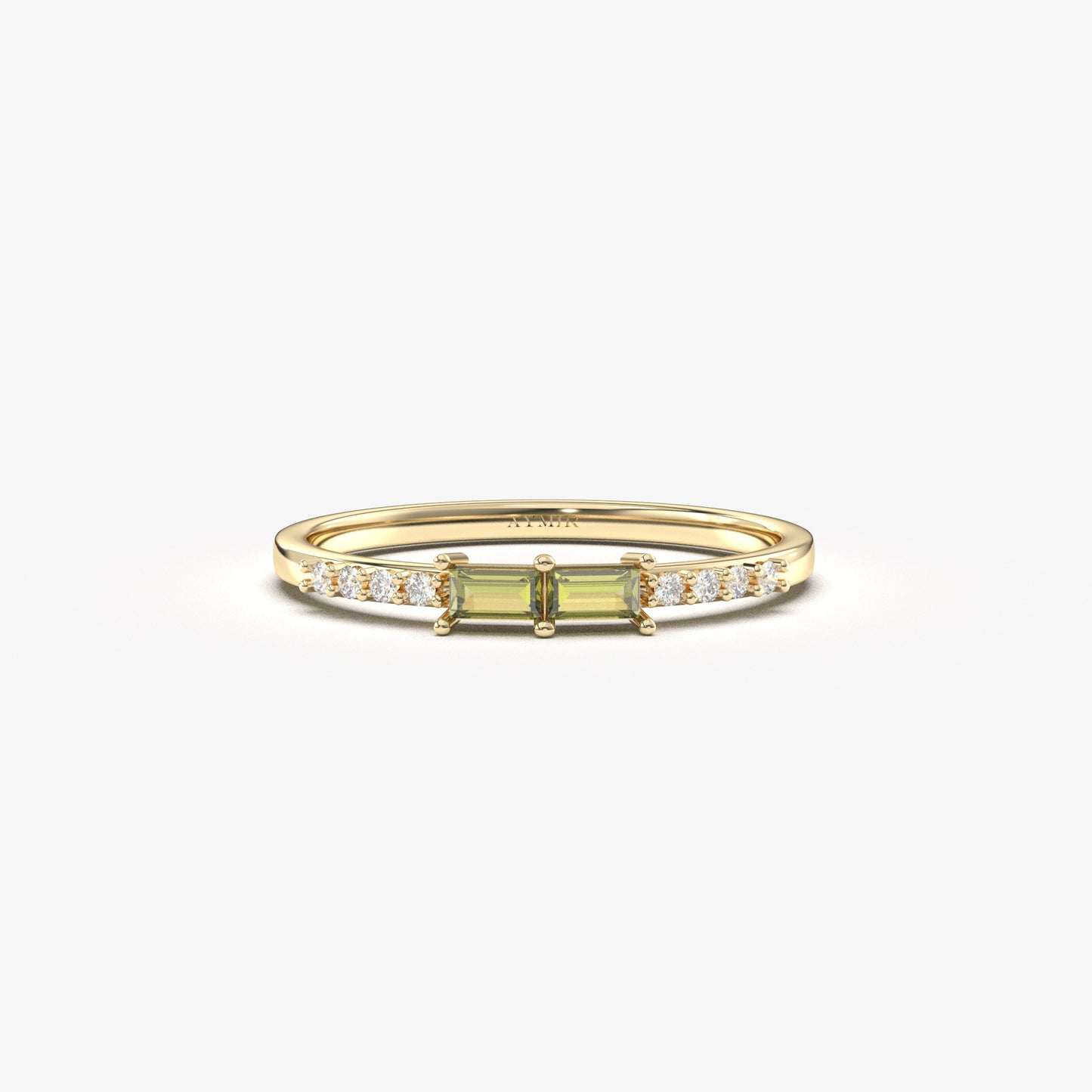 10K Gold Baguette Peridot and CZ Ring - 2S16PER