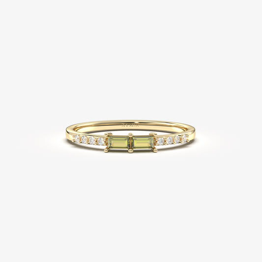 10K Gold Baguette Peridot and CZ Ring - 2S16PER