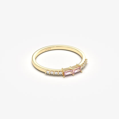 10K Gold Baguette Pink Topaz and CZ Ring - 2S16PNK