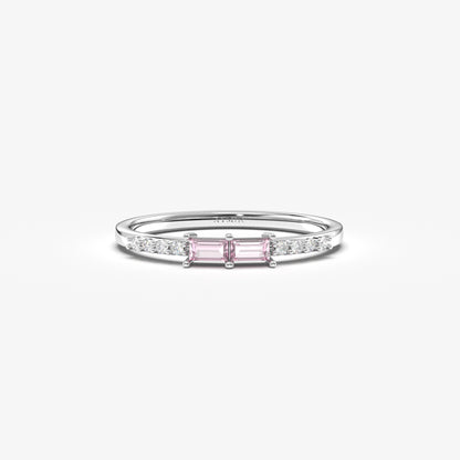 10K Gold Baguette Pink Topaz and CZ Ring - 2S16PNK