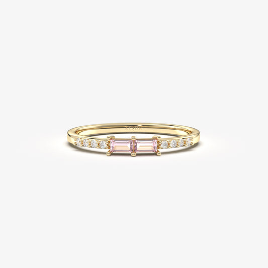 10K Gold Baguette Pink Topaz and CZ Ring - 2S16PNK