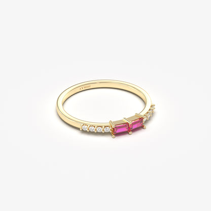 10K Gold Baguette Ruby and CZ Ring - 2S16RBY