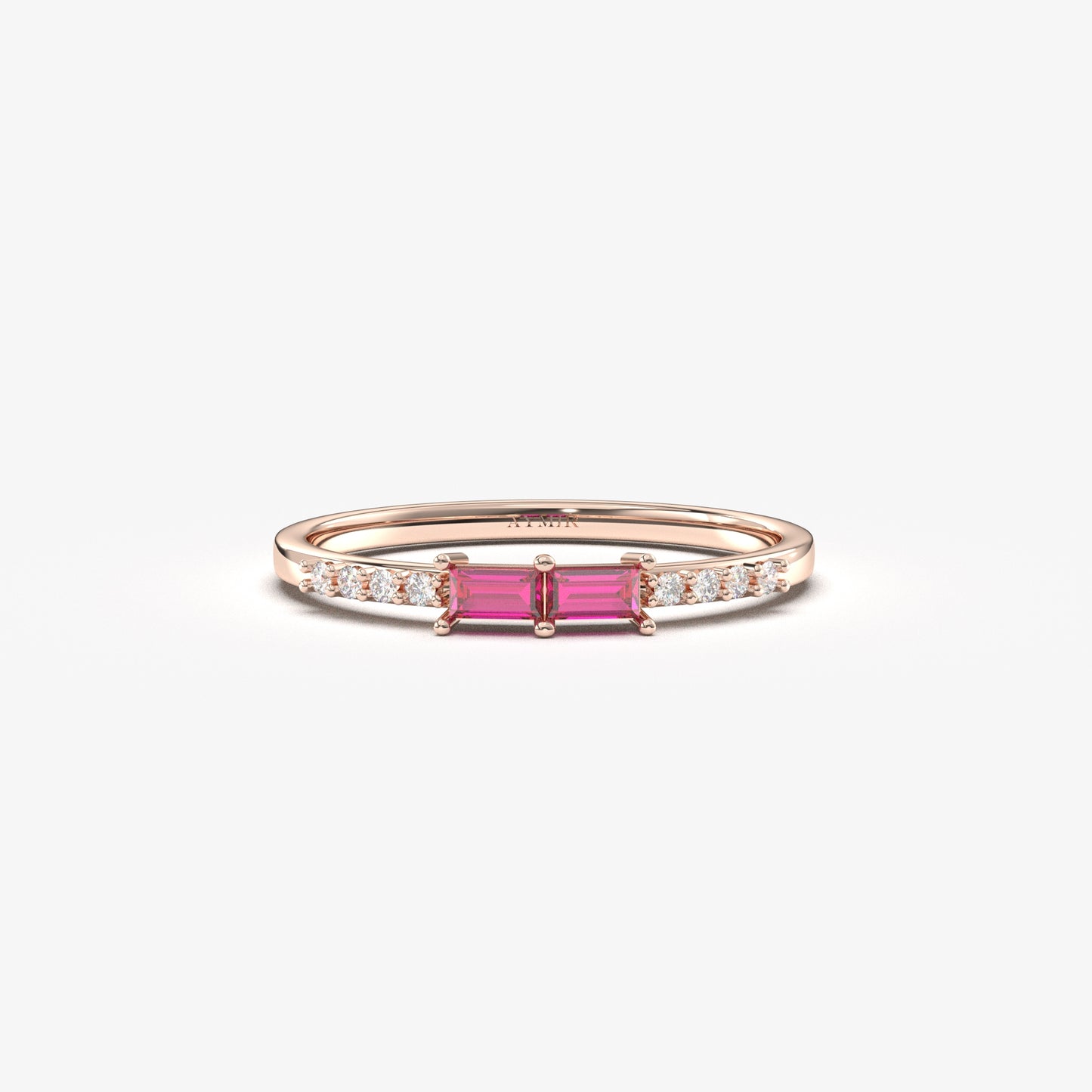 10K Gold Baguette Ruby and CZ Ring - 2S16RBY