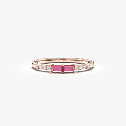 10K Gold Baguette Ruby and CZ Ring - 2S16RBY