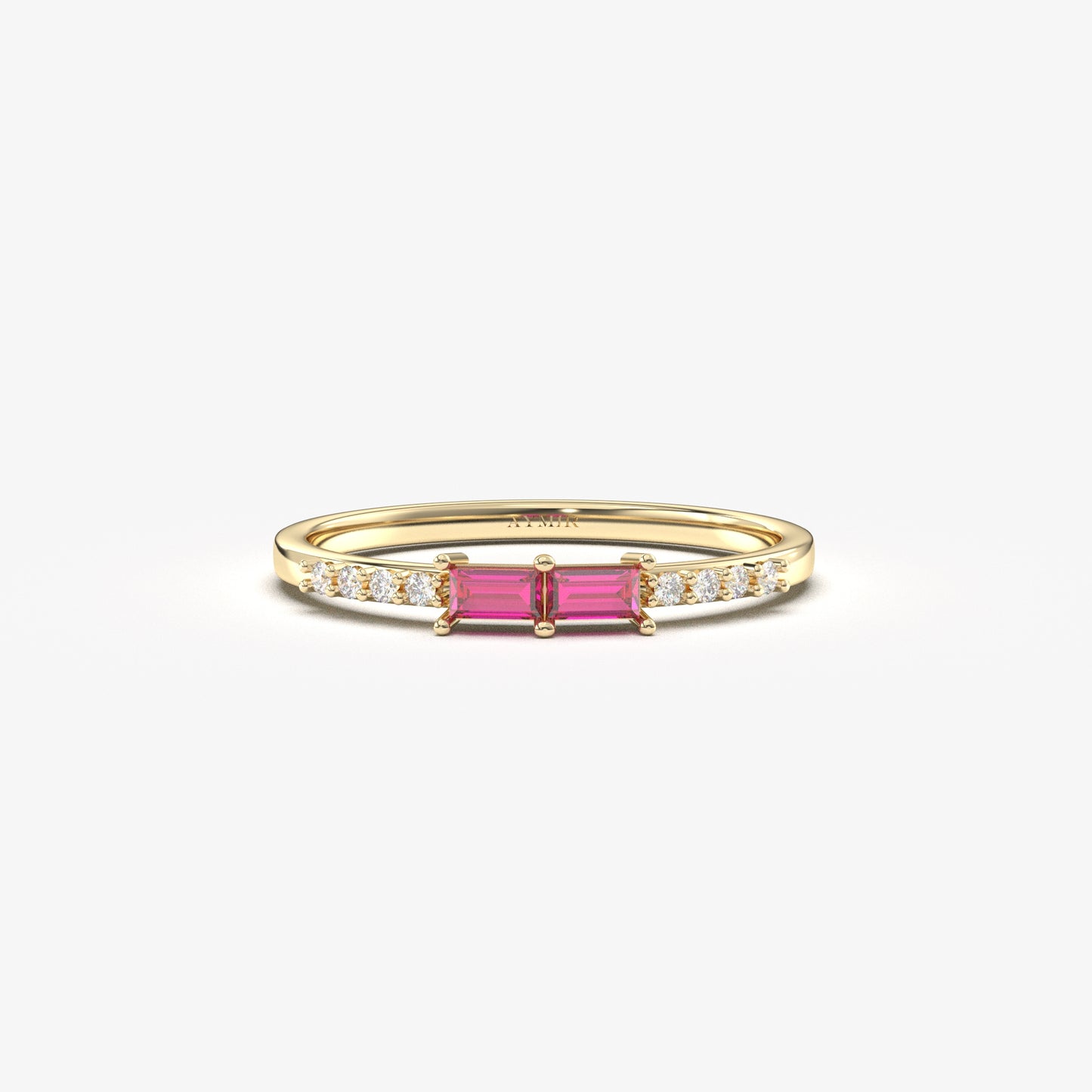 10K Gold Baguette Ruby and CZ Ring - 2S16RBY