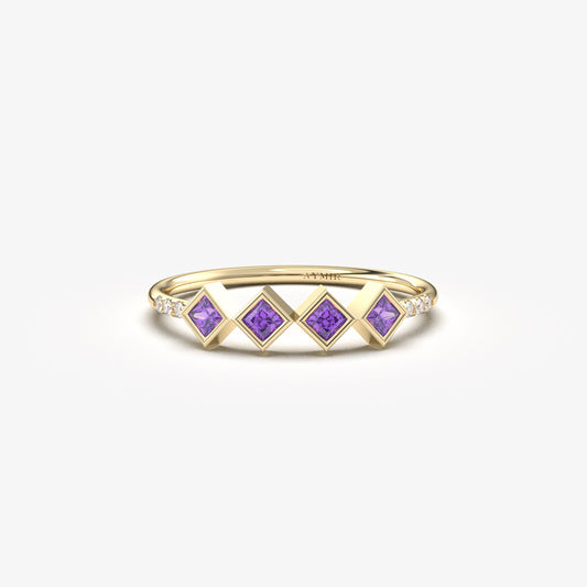 18K Gold Princess Cut Amethyst Ring - 2S170AME