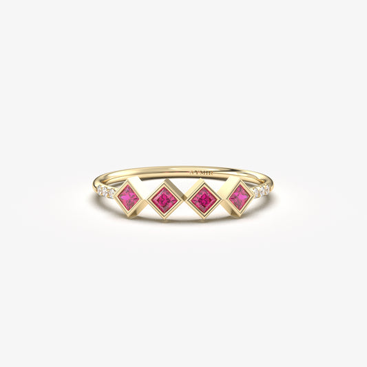 18K Gold 4 Stone Princess Ruby Ring - 2S170RBY