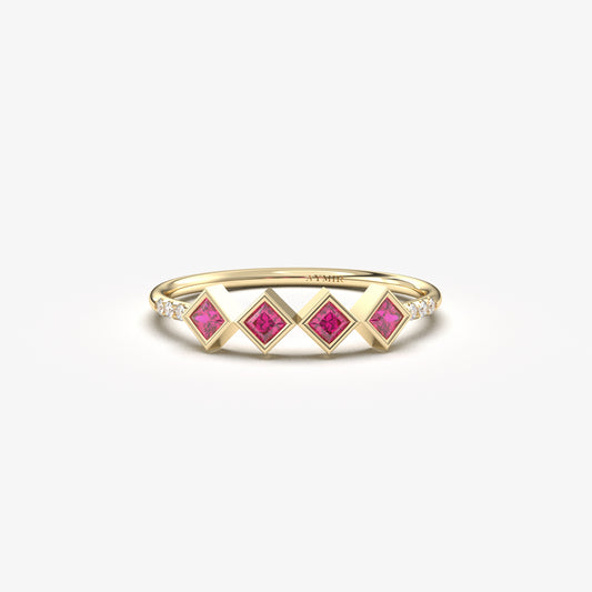 10K Gold 4 Stone Princess Ruby Ring - 2S170RBY