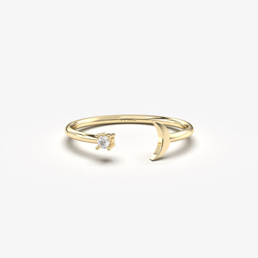 18K Open Crescent Moon Gold Ring - 2S178