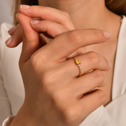 10K Gold Dainty Citrine Diamond Ring - 2S122CIT