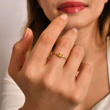 10K Gold Dainty Citrine Diamond Ring - 2S122CIT