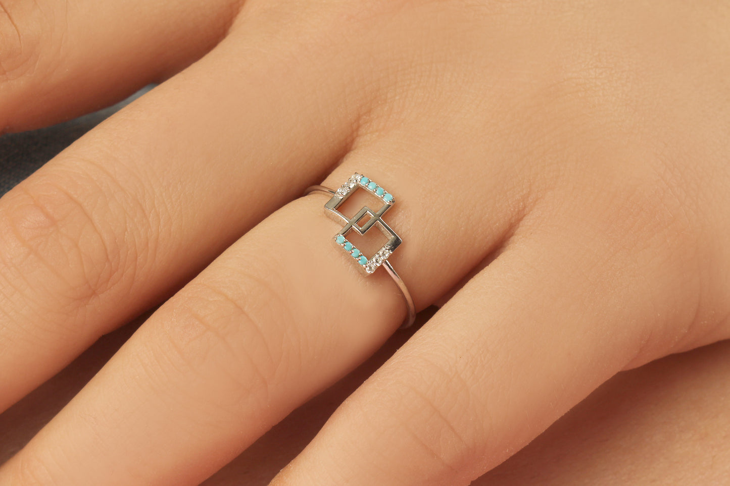 14K Gold Turquoise & Diamond Square Ring - LR03