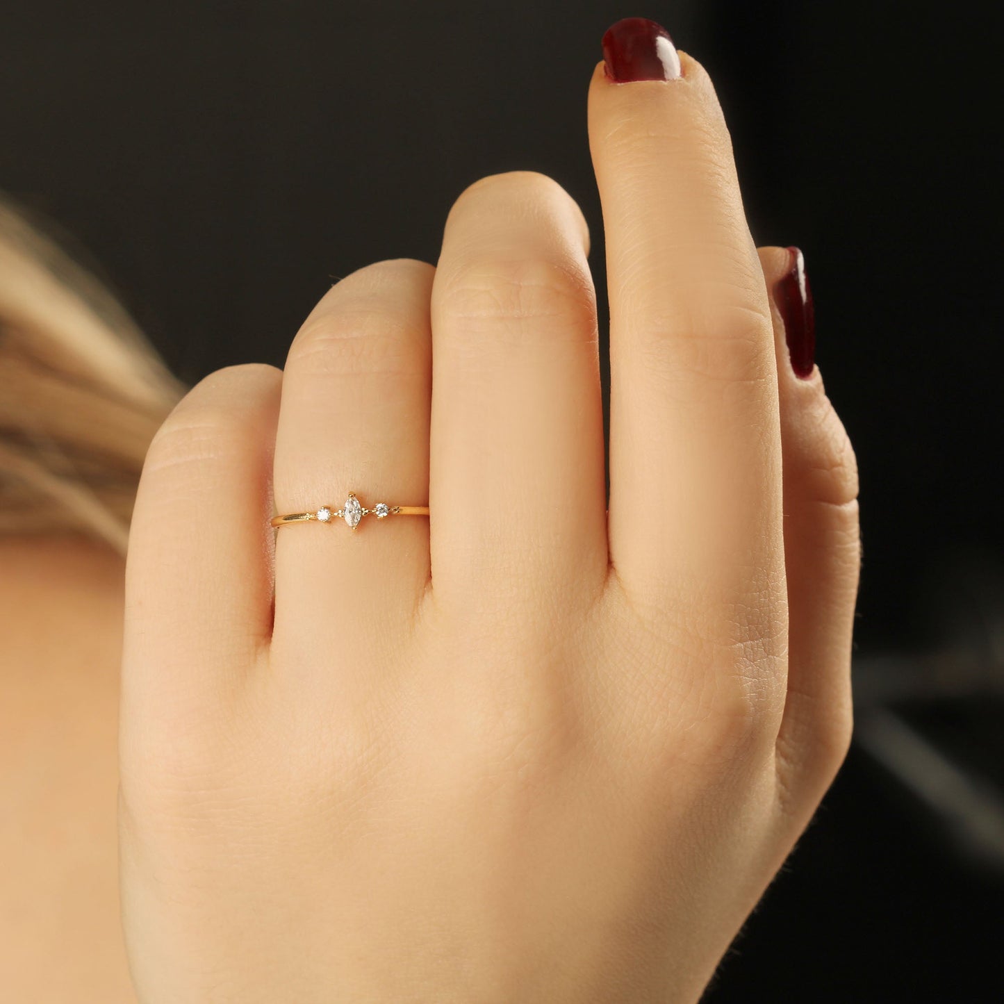 14K Gold Minimalist Marquise Diamond Ring - 2S111