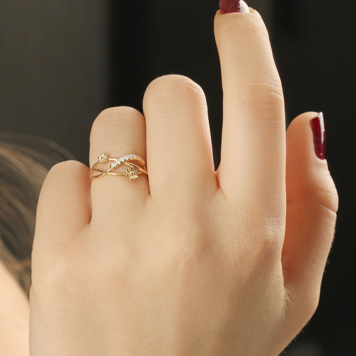 14K Gold Flower Wedding Ring - LR99